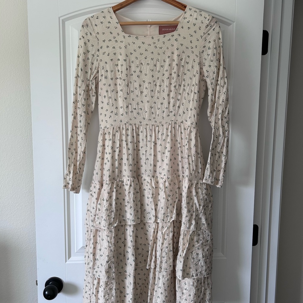 JessaKae Cream Tiered Ruffled Sundress with Bishop Sleeves